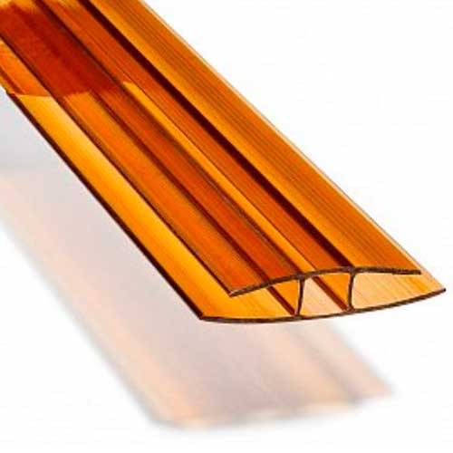 Профиль соединительный для поликарбоната неразъёмный Н образный 8 мм Янтарный 6 м